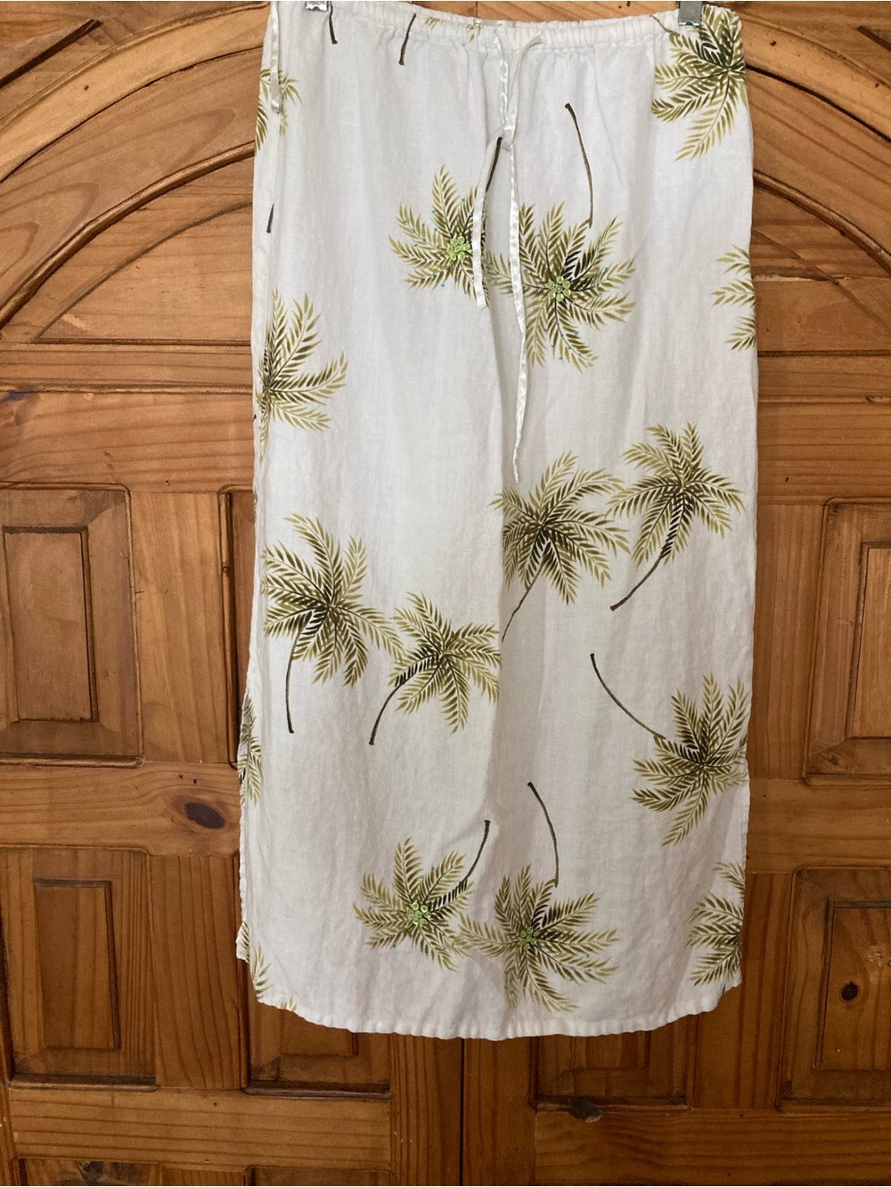Heavyweight Linen Palm-Print Drawstring Skirt S